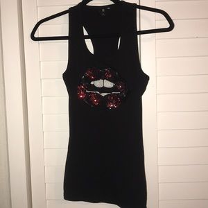 Guess Tank Top with Lips&Roses Sequin Design